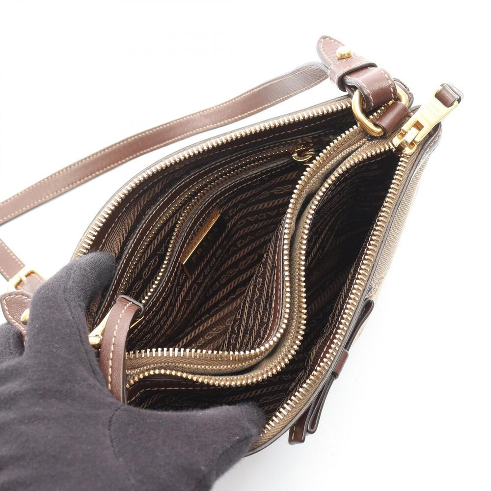 Prada Leather Canvas LOGO JACQUARD Bag Brown Beige Shoulder